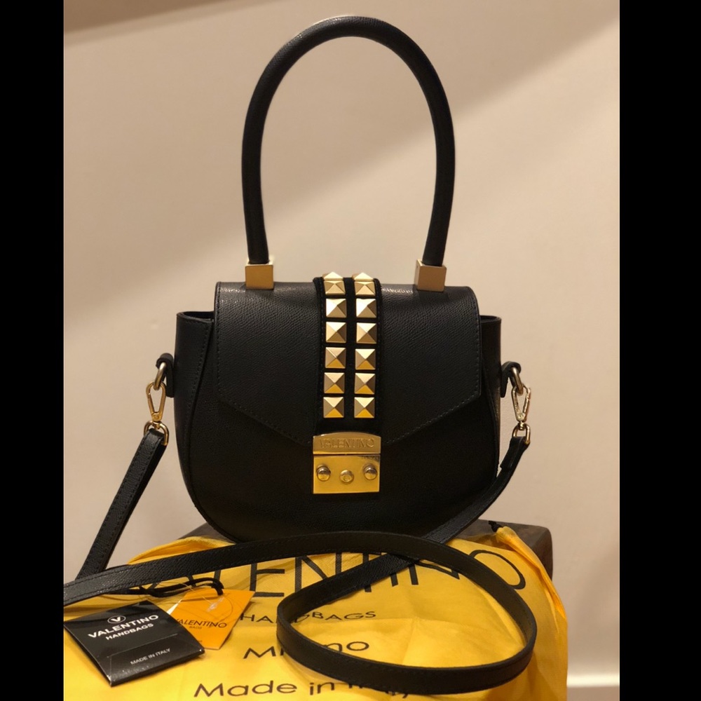 Valentino Black Leather Gold Stud Option Crossbody